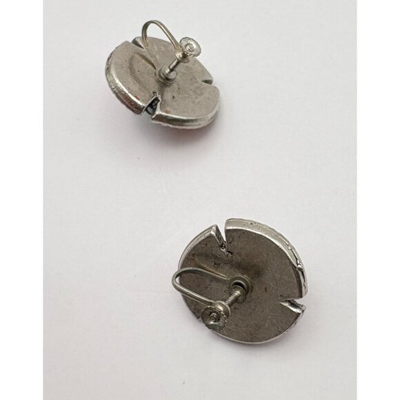 Vintage Faux Turquoise & Coral Earrings Screw Back Silver Tone Floral - Picture 2 of 6